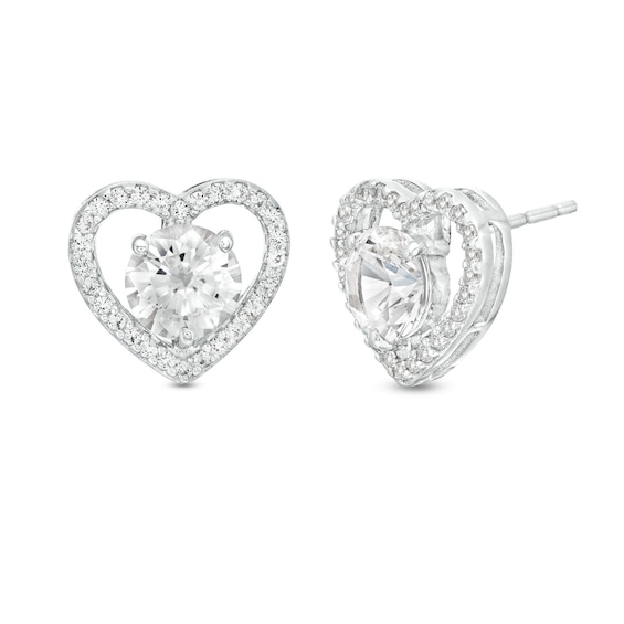 White Lab-Created Sapphire Heart Stud Earrings in Sterling Silver