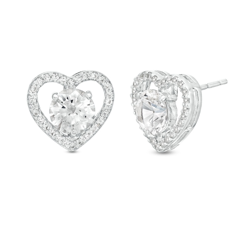 White Lab-Created Sapphire Heart Stud Earrings in Sterling Silver