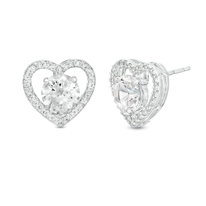 Main Image 1 of White Lab-Created Sapphire Heart Stud Earrings in Sterling Silver
