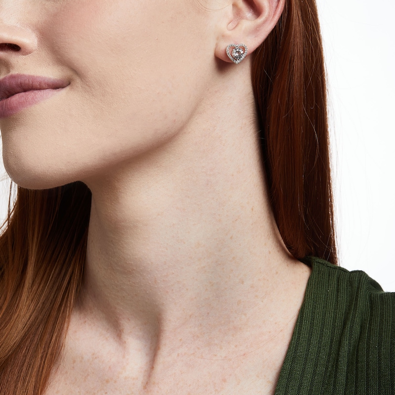 Main Image 2 of White Lab-Created Sapphire Heart Stud Earrings in Sterling Silver