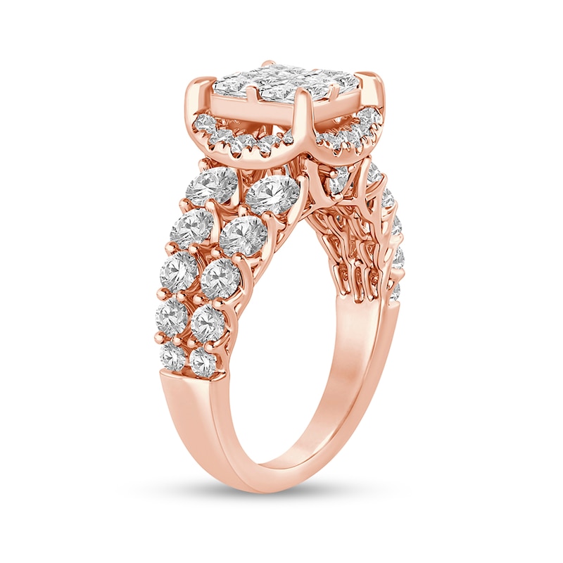 Main Image 2 of 2.95 CT. T.W. Quad Princess-Cut Diamond Frame Double Row Engagement Ring in 14K Rose Gold