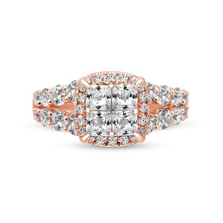 2.95 CT. T.W. Quad Princess-Cut Diamond Frame Double Row Engagement Ring in 14K Rose Gold