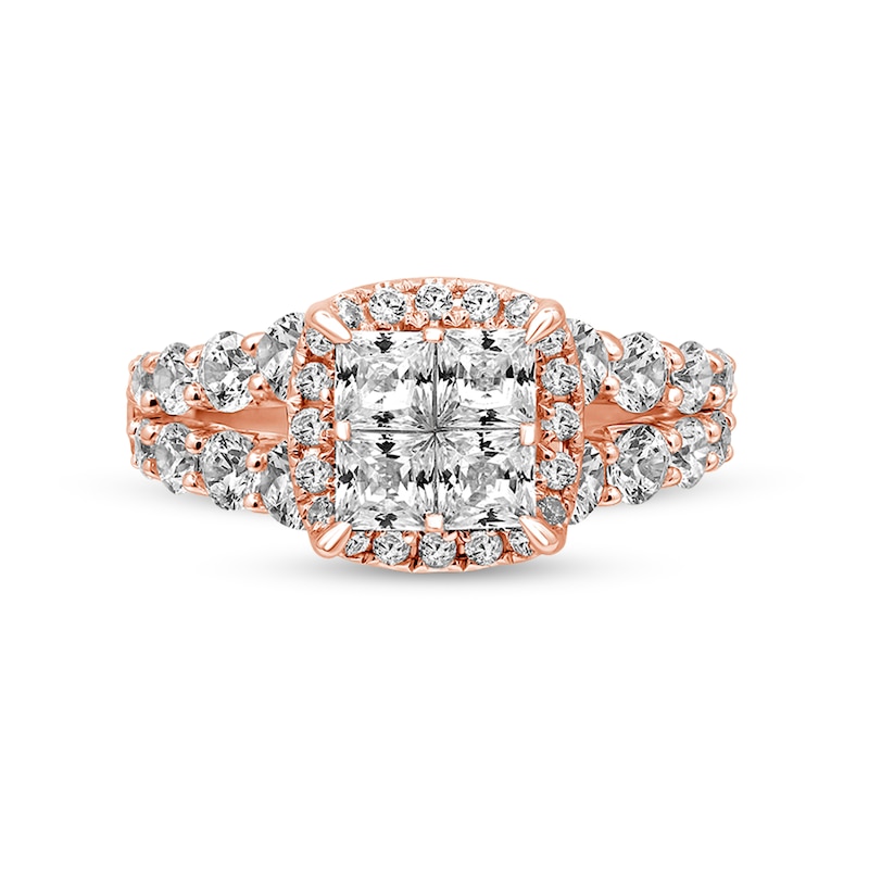Main Image 3 of 2.95 CT. T.W. Quad Princess-Cut Diamond Frame Double Row Engagement Ring in 14K Rose Gold