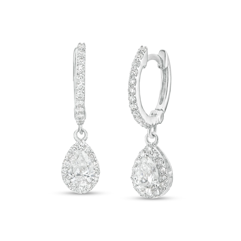 0.75 CT. T.W. Certified Canadian Pear-Shaped Diamond Frame Drop Earrings in 14K White Gold (I/I2)
