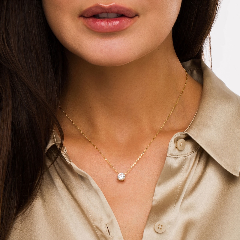 Main Image 2 of 7.0mm White Lab-Created Sapphire and Diamond Accent Necklace in 10K Gold – 17"