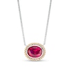 Thumbnail Image 0 of Oval-Shaped Lab-Created Ruby Solitaire Rope-Textured Frame Necklace in Sterling Silver and 10K Gold