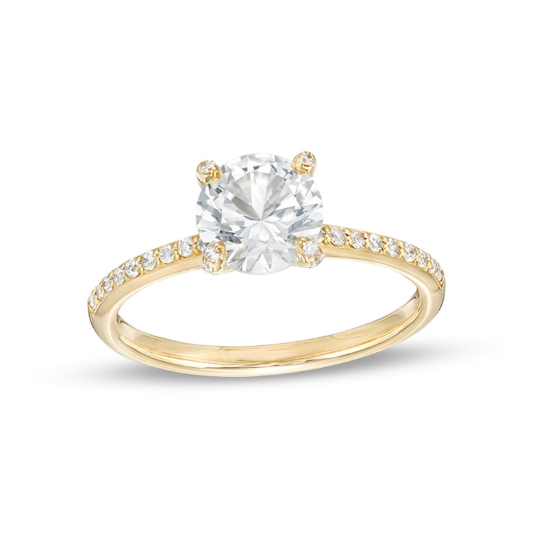 Main Image 1 of 7.0mm White Lab-Created Sapphire and 0.145 CT. T.W. Diamond Ring in 10K Gold