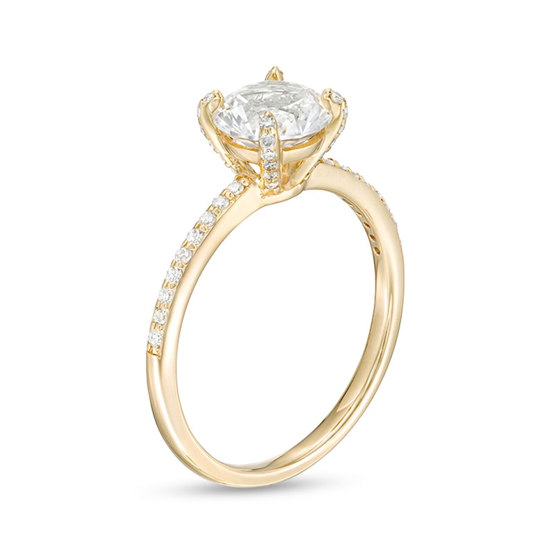Main Image 3 of 7.0mm White Lab-Created Sapphire and 0.145 CT. T.W. Diamond Ring in 10K Gold