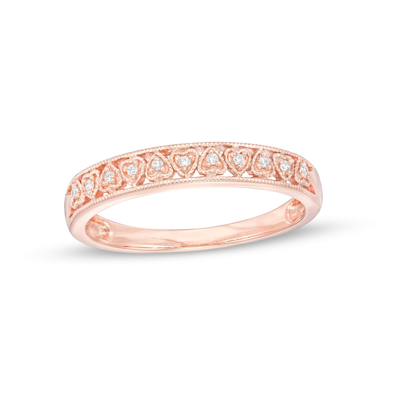 0.05 CT. T.W. Diamond Alternating Hearts Vintage-Style Wedding Band in 10K Rose Gold
