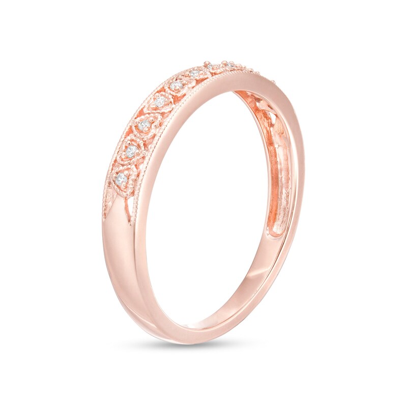 0.05 CT. T.W. Diamond Alternating Hearts Vintage-Style Wedding Band in 10K Rose Gold