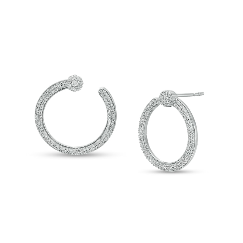 0.50 CT. T.W. Diamond Front-Facing Hoop Earrings in 10K White Gold|Peoples Jewellers