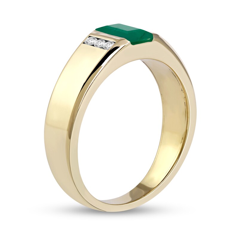 Main Image 2 of Men's Emerald-Cut Emerald and 0.12 CT. T.W. Diamond Octagonal Frame Tri-Sides Band in 10K Gold