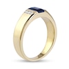 Thumbnail Image 1 of Men's Emerald-Cut Blue Sapphire and 0.12 CT. T.W. Diamond Octagonal Frame Tri-Sides Band in 10K Gold