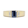 Thumbnail Image 2 of Men's Emerald-Cut Blue Sapphire and 0.12 CT. T.W. Diamond Octagonal Frame Tri-Sides Band in 10K Gold