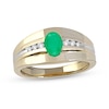 Thumbnail Image 0 of Men's Oval Emerald and 0.15 CT. T.W. Diamond Tri-Sides Grooved Band in 10K Two-Tone Gold