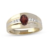 Thumbnail Image 0 of Men's Oval Garnet and 0.15 CT. T.W. Diamond Tri-Sides Grooved Band in 10K Two-Tone Gold