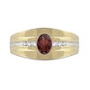 Thumbnail Image 2 of Men's Oval Garnet and 0.15 CT. T.W. Diamond Tri-Sides Grooved Band in 10K Two-Tone Gold