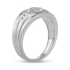 Thumbnail Image 1 of Men's Oval Aquamarine and 0.15 CT. T.W. Diamond Tri-Sides Grooved Band in 10K White Gold