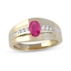 Thumbnail Image 0 of Men's Oval Ruby and 0.15 CT. T.W. Diamond Tri-Sides Grooved Band in 10K Two-Tone Gold