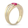 Thumbnail Image 1 of Men's Oval Ruby and 0.15 CT. T.W. Diamond Tri-Sides Grooved Band in 10K Two-Tone Gold