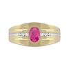 Thumbnail Image 2 of Men's Oval Ruby and 0.15 CT. T.W. Diamond Tri-Sides Grooved Band in 10K Two-Tone Gold