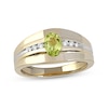 Thumbnail Image 0 of Men's Oval Peridot and 0.15 CT. T.W. Diamond Tri-Sides Grooved Band in 10K Two-Tone Gold