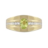 Thumbnail Image 2 of Men's Oval Peridot and 0.15 CT. T.W. Diamond Tri-Sides Grooved Band in 10K Two-Tone Gold