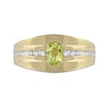 Thumbnail Image 2 of Men's Oval Peridot and 0.15 CT. T.W. Diamond Tri-Sides Grooved Band in 10K Two-Tone Gold