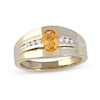 Thumbnail Image 1 of Men's Oval Madeira Citrine and 0.15 CT. T.W. Diamond Tri-Sides Grooved Band in 10K Two-Tone Gold
