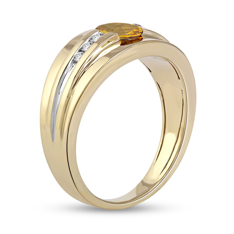 Main Image 2 of Men's Oval Madeira Citrine and 0.15 CT. T.W. Diamond Tri-Sides Grooved Band in 10K Two-Tone Gold