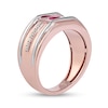Thumbnail Image 1 of Men's 5.0mm Ruby and 0.12 CT. T.W. Diamond Side Accent Flat-Top Grooved Band in 10K Two-Tone Gold