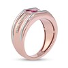 Thumbnail Image 1 of Men's 5.0mm Ruby and 0.12 CT. T.W. Diamond Side Accent Flat-Top Grooved Band in 10K Two-Tone Gold