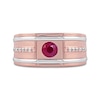 Thumbnail Image 2 of Men's 5.0mm Ruby and 0.12 CT. T.W. Diamond Side Accent Flat-Top Grooved Band in 10K Two-Tone Gold