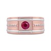 Thumbnail Image 2 of Men's 5.0mm Ruby and 0.12 CT. T.W. Diamond Side Accent Flat-Top Grooved Band in 10K Two-Tone Gold