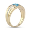 Thumbnail Image 1 of Men's Oval Swiss Blue Topaz and 0.15 CT. T.W. Diamond Tri-Sides Grooved Band in 10K Two-Tone Gold