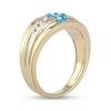 Thumbnail Image 2 of Men's Oval Swiss Blue Topaz and 0.15 CT. T.W. Diamond Tri-Sides Grooved Band in 10K Two-Tone Gold
