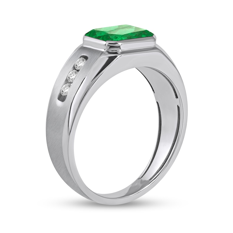 Sideways Octagonal Lab-Created Emerald and White Lab-Created Sapphire Tri-Sides Channel Band in Sterling Silver