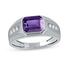 Thumbnail Image 0 of Men's Sideways Octagonal Amethyst and White Lab-Created Sapphire Tri-Sides Channel Band in Sterling Silver
