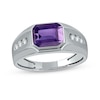 Thumbnail Image 1 of Men's Sideways Octagonal Amethyst and White Lab-Created Sapphire Tri-Sides Channel Band in Sterling Silver