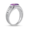 Thumbnail Image 1 of Men's Sideways Octagonal Amethyst and White Lab-Created Sapphire Tri-Sides Channel Band in Sterling Silver