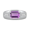 Thumbnail Image 2 of Men's Sideways Octagonal Amethyst and White Lab-Created Sapphire Tri-Sides Channel Band in Sterling Silver