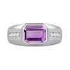 Thumbnail Image 3 of Men's Sideways Octagonal Amethyst and White Lab-Created Sapphire Tri-Sides Channel Band in Sterling Silver