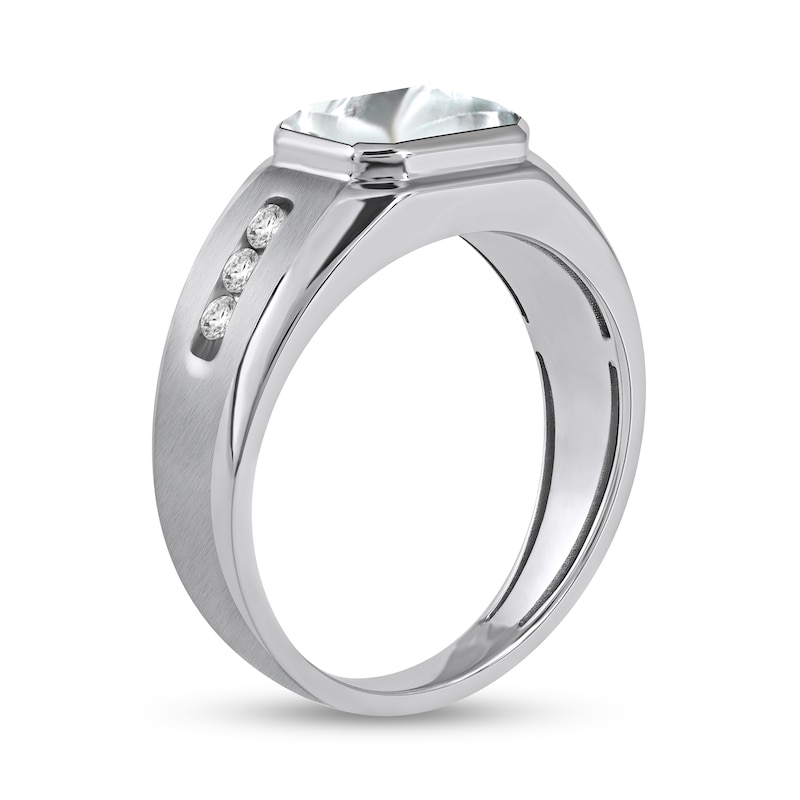 Men's Sideways Octagonal White Topaz and White Lab-Created Sapphire Tri-Sides Channel Band in Sterling Silver