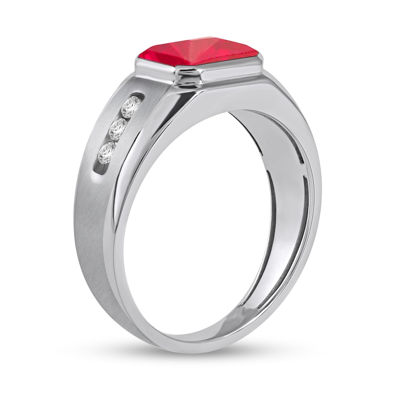 Main Image 2 of Men's Sideways Octagonal Lab-Created Ruby and White Lab-Created Sapphire Tri-Sides Channel Band in Sterling Silver