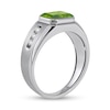 Thumbnail Image 2 of Men's Sideways Octagonal Peridot and White Lab-Created Sapphire Tri-Sides Channel Band in Sterling Silver