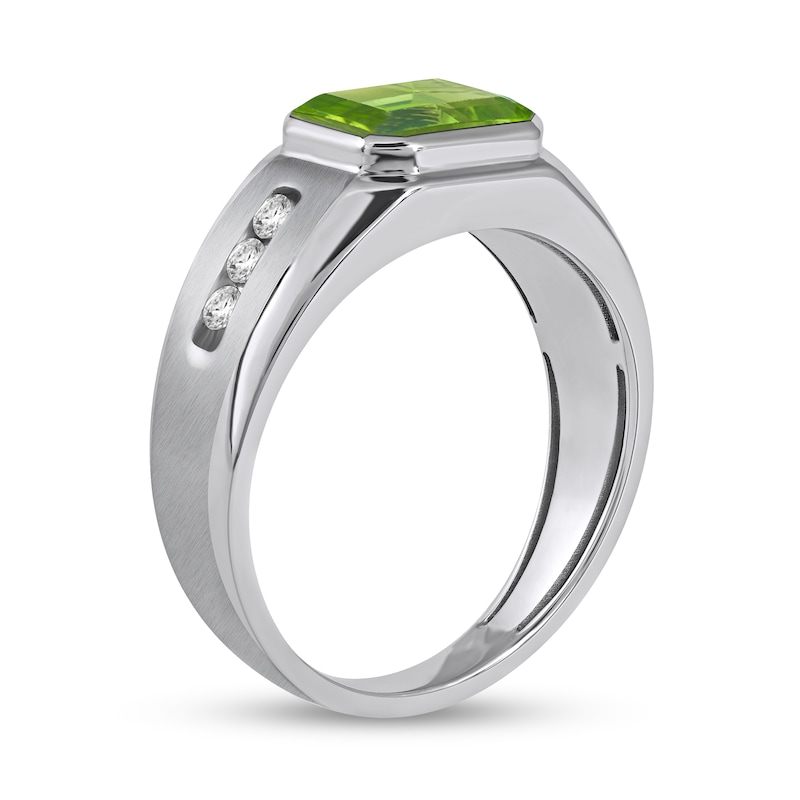 Main Image 2 of Men's Sideways Octagonal Peridot and White Lab-Created Sapphire Tri-Sides Channel Band in Sterling Silver