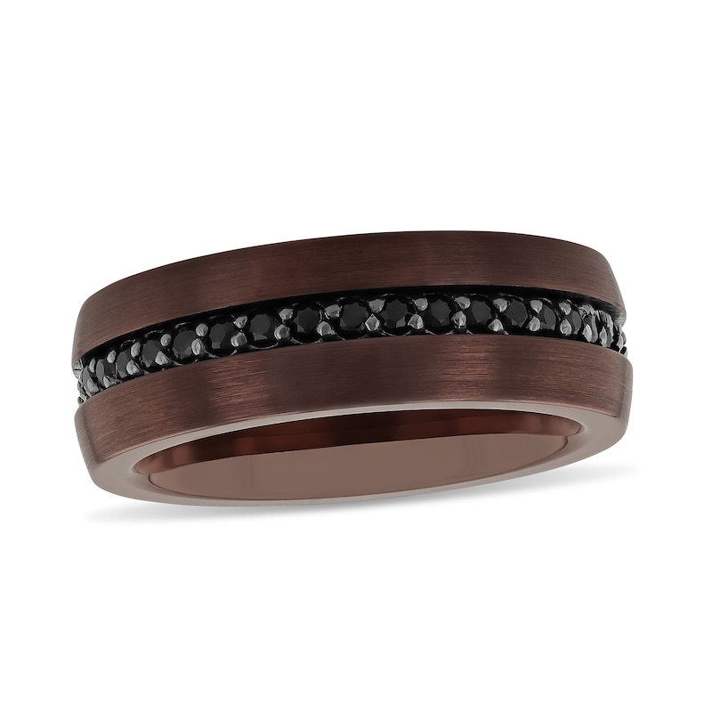 Men's Black Sapphire Inlay Brushed Wedding Band in Tungsten with Brown Ion-Plate (1 Line)