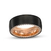 Thumbnail Image 0 of Men's Black Sapphire Outer Edge Brushed Wedding Band in Tungsten with Black and Rose Ion-Plate - Size 10