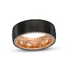 Men's Black Sapphire Outer Edge Brushed Wedding Band in Tungsten with Black and Rose Ion-Plate - Size 10