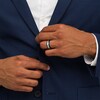 Thumbnail Image 2 of Men's 8.0mm Satin Stepped Edge Wedding Band in Stainless Steel and Blue Ion-Plate - Size 10